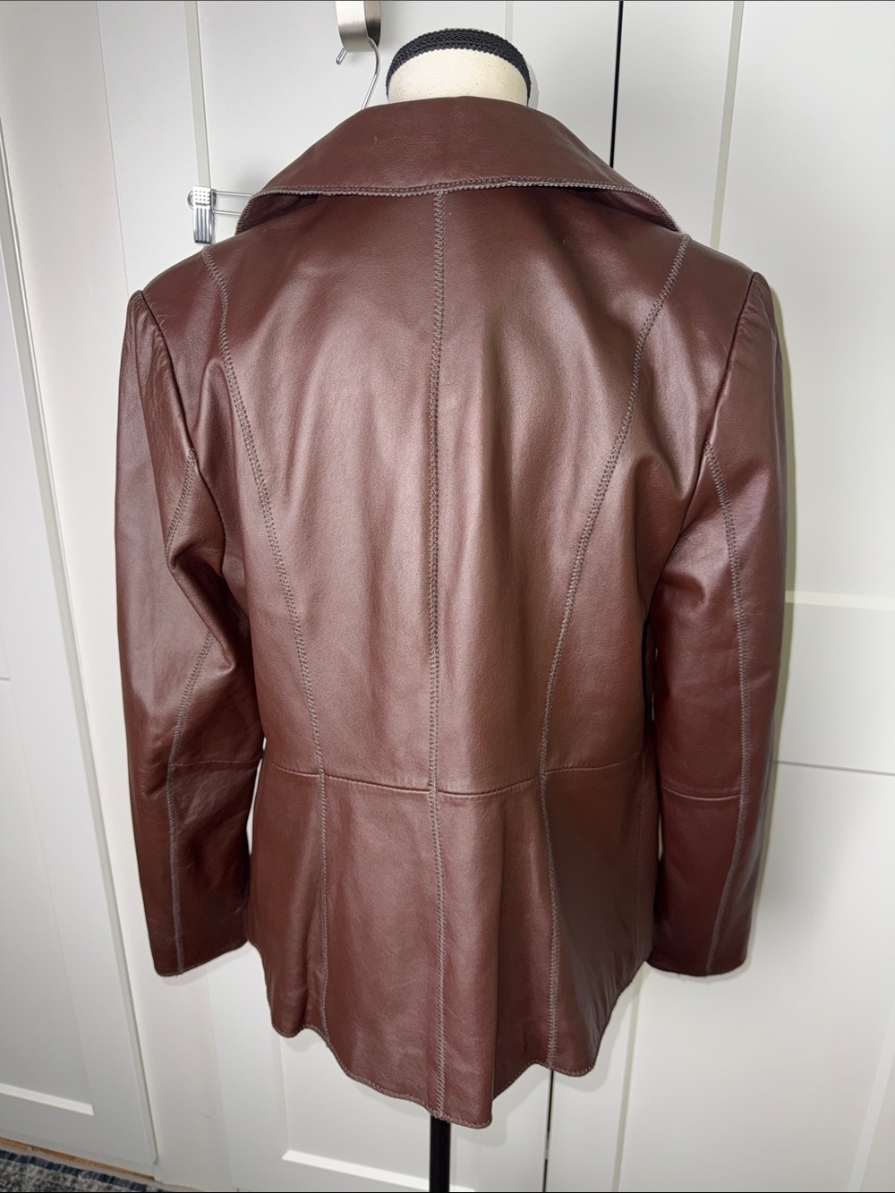 Vintage brown genuine leather Chi by falchi button front funky lined jacket coat - Picture 7 of 10
